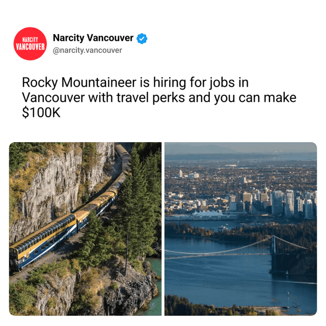 Rocky Mountaineer is hiring for jobs in Vancouver with travel perks and you can make $100K