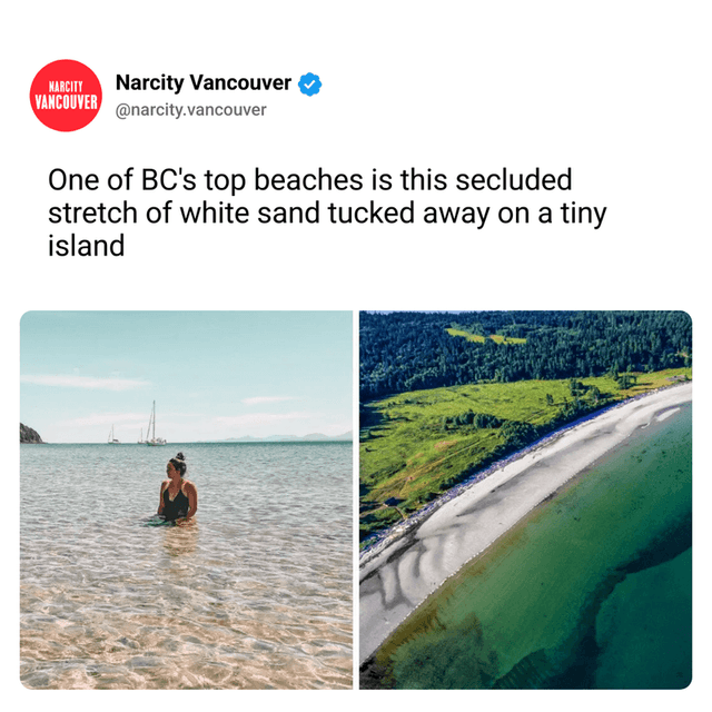 One of BC's top beaches is this secluded stretch of white sand tucked away on a tiny island